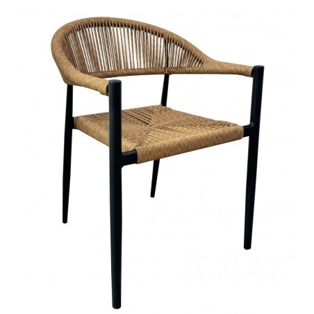 Sillón RIVIERA, apilable, aluminio, ratán marrón (Pack de 4 unidades)