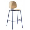 Taburete COLMAR, apilable, azul, contrachapado revestido con HPL, color natural (Pack de 4 unidades)