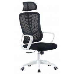 Sillón de oficina MELLAC, alto, blanco, malla y asiento negro