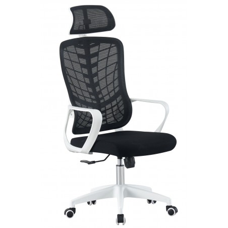 Sillón de oficina MELLAC, alto, blanco, malla y asiento negro