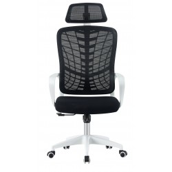 Sillón de oficina MELLAC, alto, blanco, malla y asiento negro