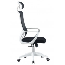 Sillón de oficina MELLAC, alto, blanco, malla y asiento negro