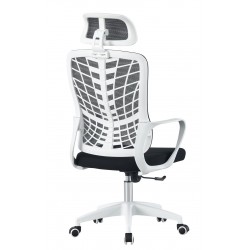 Sillón de oficina MELLAC, alto, blanco, malla y asiento negro