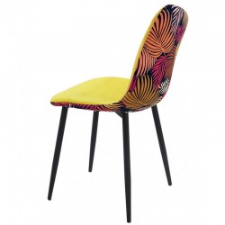 Silla HORUS NEW, metal, tapizado velvet amarillo con trasera floral a juego (Pack de 4...
