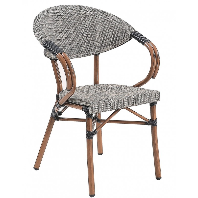 Sillón NERJA, apilable, aluminio, teslin gris bronce (Pack de 2 unidades)
