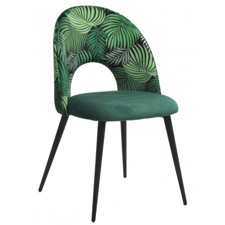 Silla ORQUIDEA, metal, tapizado velvet verde con respaldo floral a juego (Pack de 2 unidades)