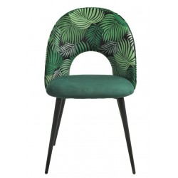 Silla ORQUIDEA, metal, tapizado velvet verde con respaldo floral a juego (Pack de 2 unidades)