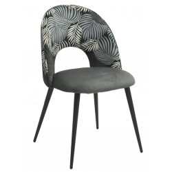 Silla ORQUIDEA, metal, tapizado velvet gris con respaldo floral a juego (Pack de 2...
