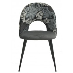 Silla ORQUIDEA, metal, tapizado velvet gris con respaldo floral a juego (Pack de 2 unidades)