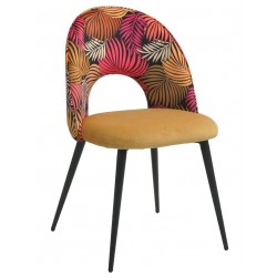 Silla ORQUIDEA, metal, tapizado velvet amarillo con respaldo floral a juego (Pack de 2...