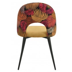 Silla ORQUIDEA, metal, tapizado velvet amarillo con respaldo floral a juego (Pack de 2 unidades)