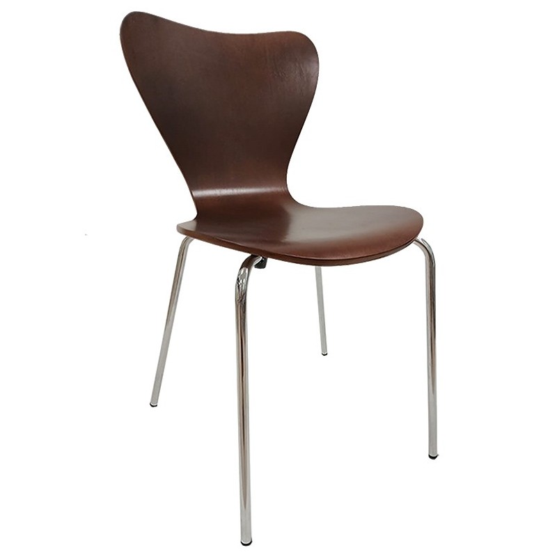 Silla JACOBO, apilable, cromada, acabado nogal (Pack de 4 unidades)