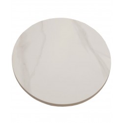 Mesa CAVEZZO, baja, blanca, tapa cerámica mármol blanco, 50 cms de diámetro
