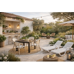 Tumbona MALAGA,  5 posiciones, apilable, polipropileno blanco (Pack de 20 unidades)