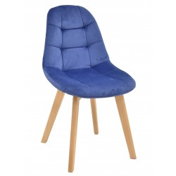 Silla LORENA, madera, tapizada velvet azul (Pack de 4 unidades)