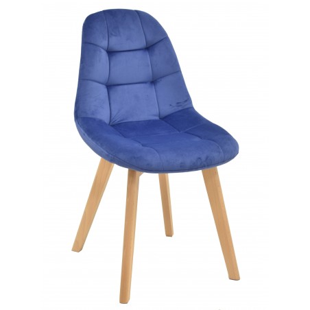 Silla LORENA, madera, tapizada velvet azul (Pack de 4 unidades)