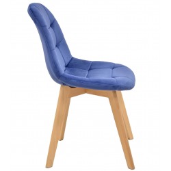 Silla LORENA, madera, tapizada velvet azul (Pack de 4 unidades)