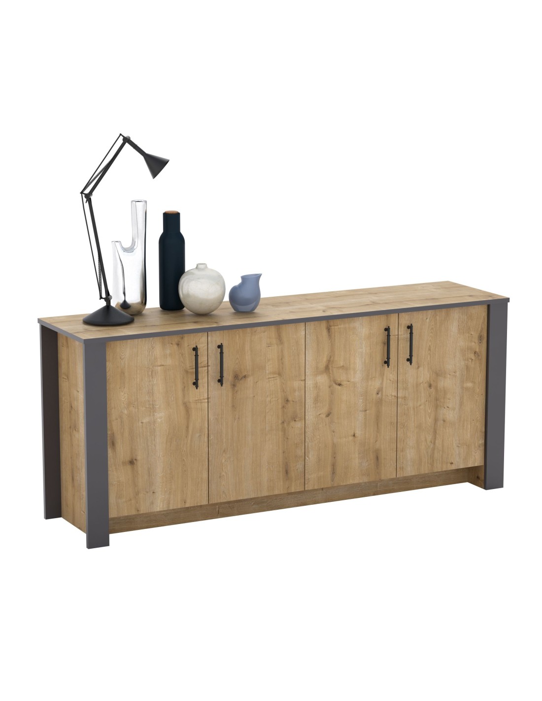 Aparador PHILIPPA, bilaminado roble con gris oscuro, 180 cms.