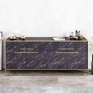 Aparador SIENA, bilaminado mármol negro con metal dorado, 180 cms.
