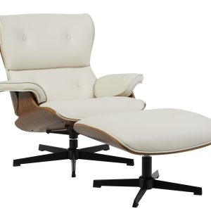 Butaca con ottoman AMERICA, madera, metal, similpiel beige