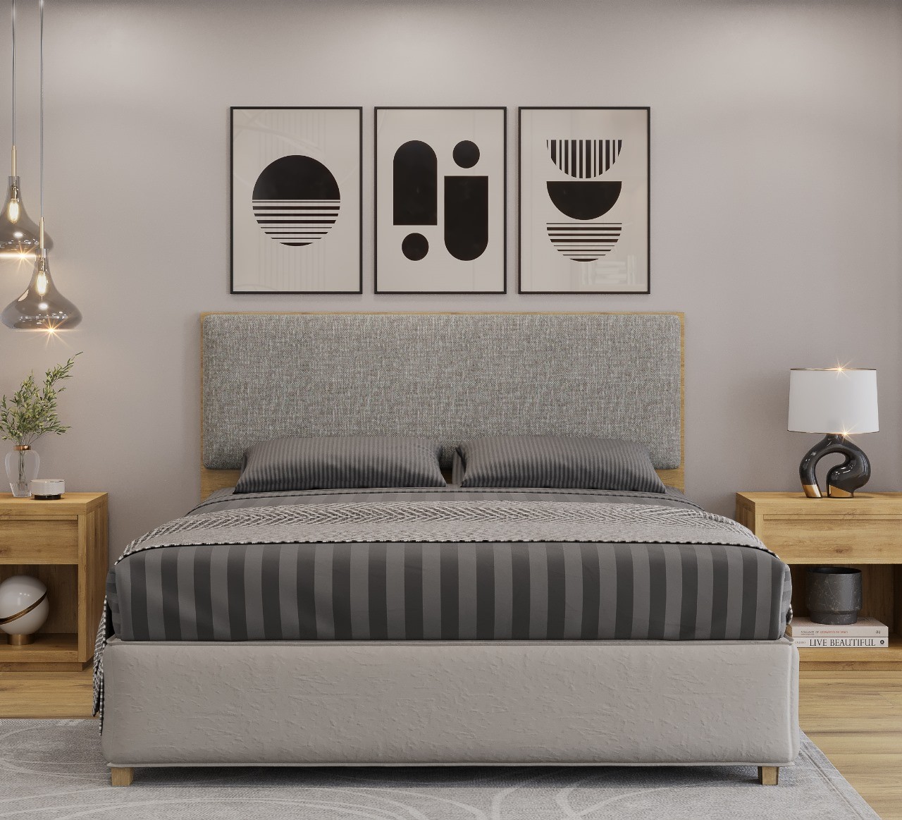 Cabecero tapizado UNI 160, MDP miel, tejido panamá, 160x5x90 cms