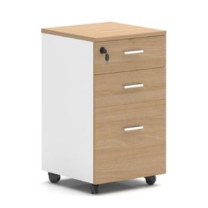 Cajonera AREZZO, ruedas, 3 cajones, blanco y roble