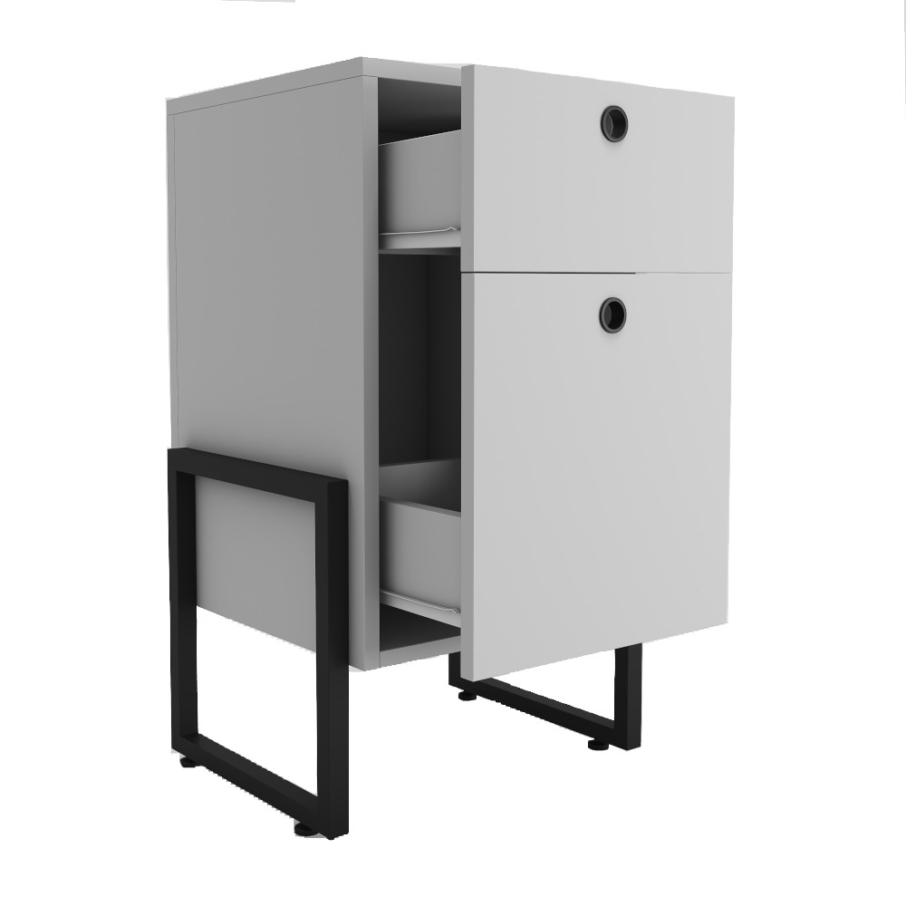 Cajonera WOLLY, multiusos, metal negro, 2 cajones, MDP blanco