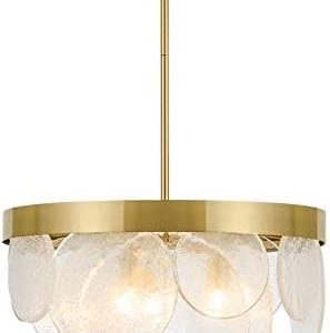 Lámpara NOHRA, colgante, metal dorada, cristal