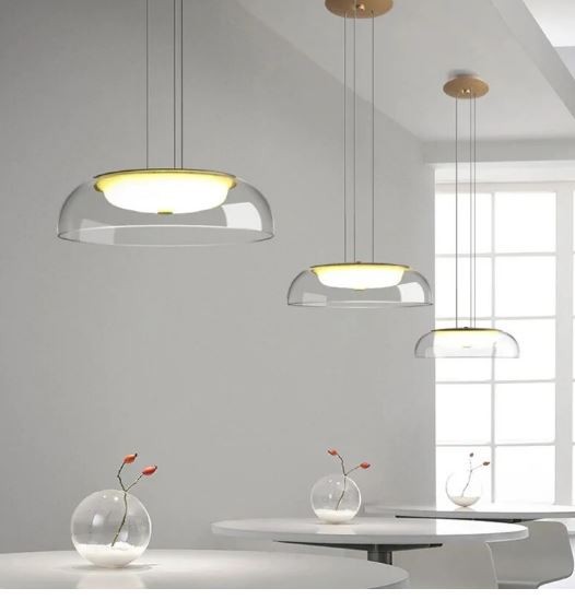 Lámpara WITTEN H80, colgante, metal, cristal, led