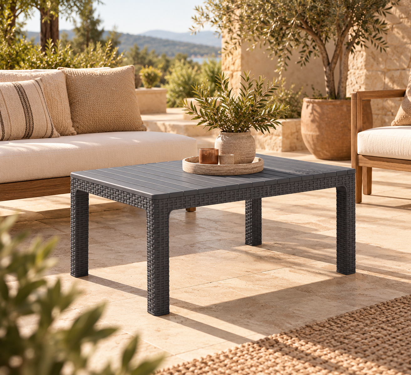 Mesa ALBUFEIRA, baja, polipropileno gris, 90 x 60 cms