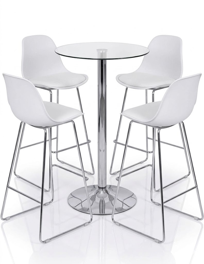 Mesa alta BERNIE (SU), cromada, cristal templado, 60 cms de diámetro