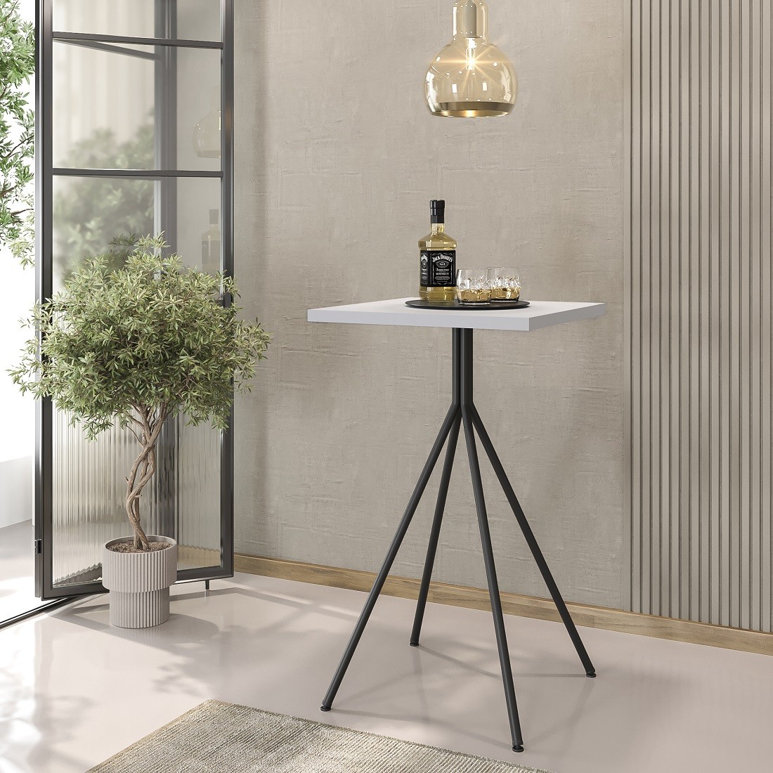 Mesa alta BISTRÓ, metal negro, tapa de MDP color blanco, 60 x 60 cms