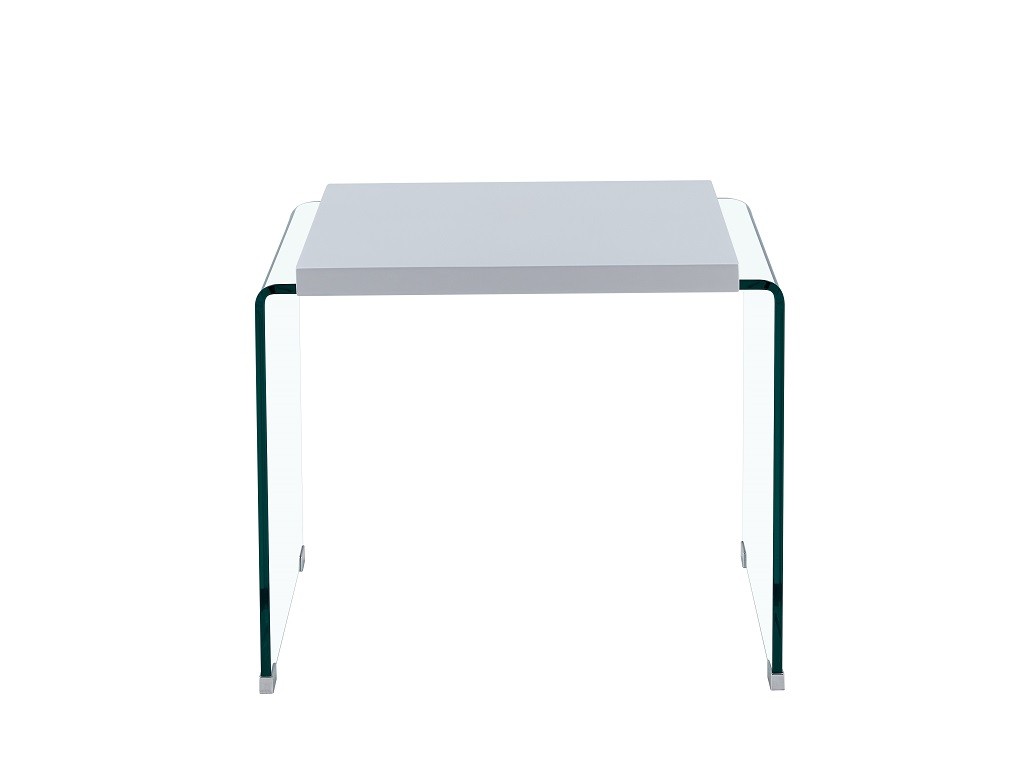 Mesa ARISTON, baja, lacada blanca, cristal, 60 x 63 cms