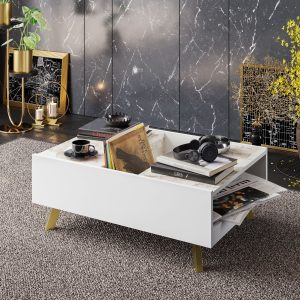 Mesa baja ELOISE, bilaminado mármol blanco, 89,5 cms.
