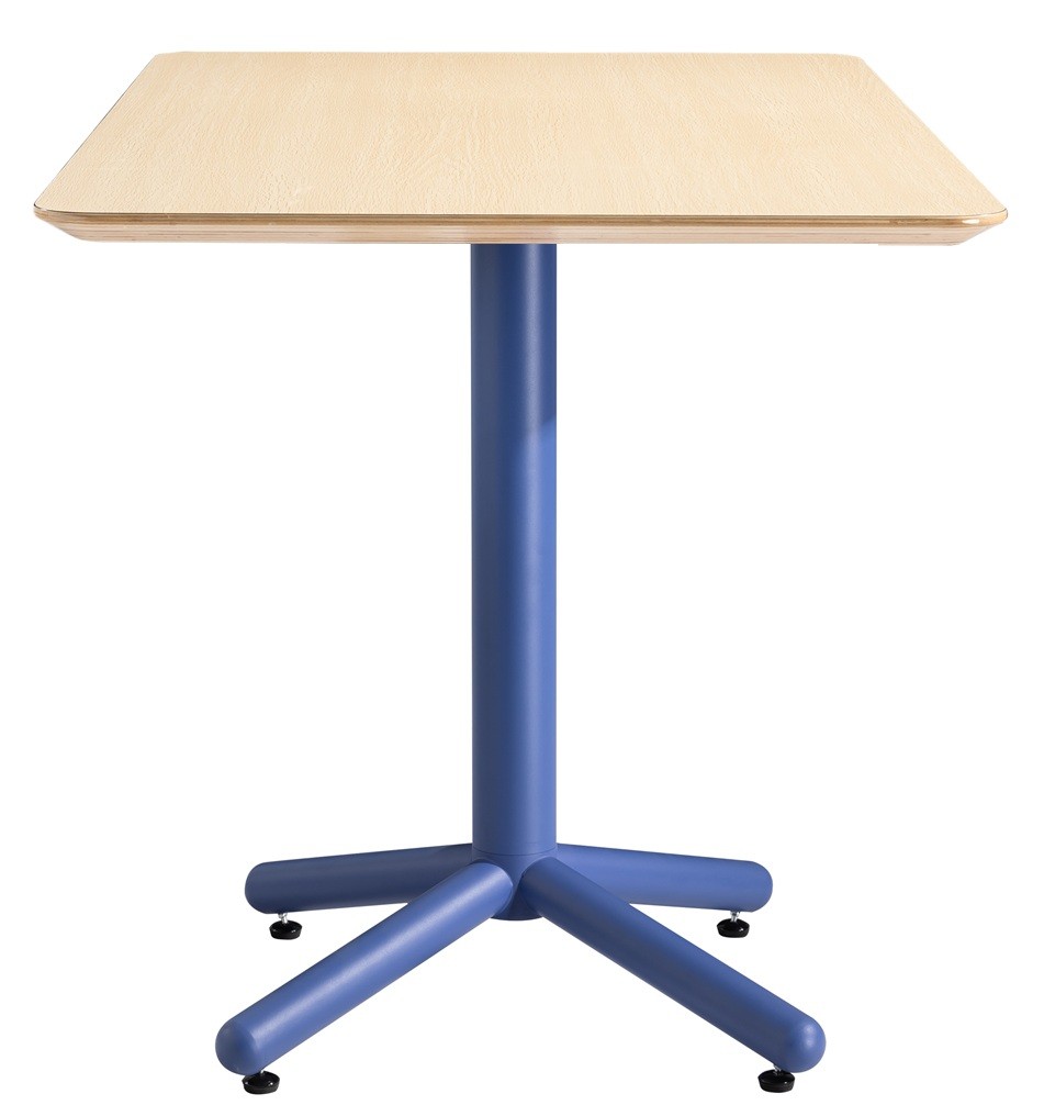 Mesa COLMAR, alta, azul, tapa de contrachapado revestido con HPL, color natural, 70 x 70 cms