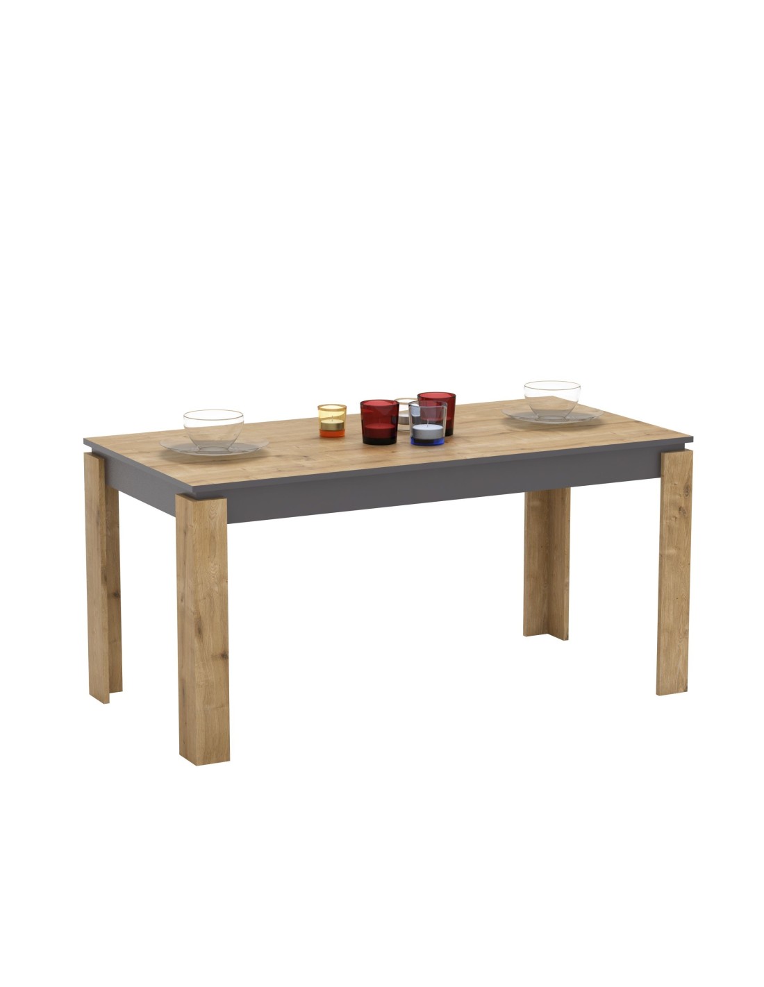 Mesa de comedor PHILIPPA, bilaminado roble con gris oscuro, 160 x 80 cms.