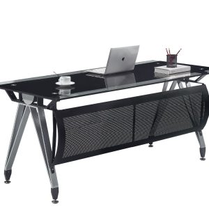Mesa de oficina BASILEA, vidrio templado negro, 160 x 80 cms