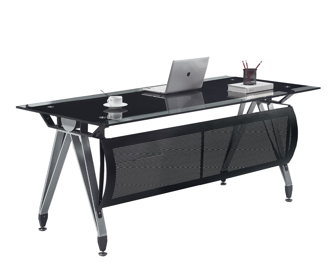 Mesa de oficina BASILEA, vidrio templado negro, 180 x 85 cms
