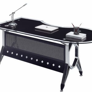 Mesa de oficina COLOGNE, forma a izquierda, vidrio templado negro, 180 x 85 cms