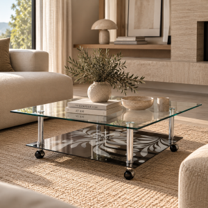 Mesa DURCAL, cristal, 100 x 100 cms