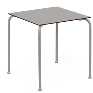 Mesa FERAY, apilable, epoxi plata, tablero fenólico gris claro, 69 x 69 cms.