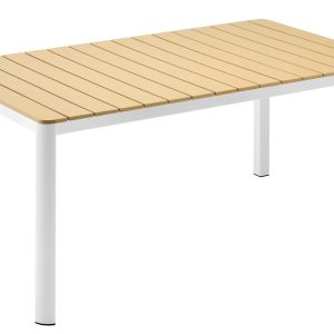 Mesa GARIBALDI, metal blanco, tablero polywood amarillo, 160 x 90 cms.