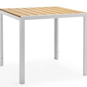 Mesa GARIBALDI, metal blanco, tablero polywood amarillo, 80 x 80 cms.