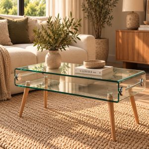 Mesa HOLANDA, madera, cristal, 110x55 cms