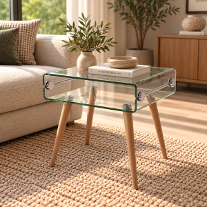 Mesa HOLANDA, madera, cristal, 55x40 cms