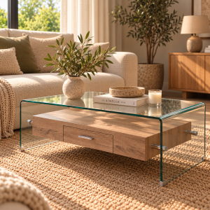 Mesa MARILYN, baja, madera, cristal, 110x55 cms