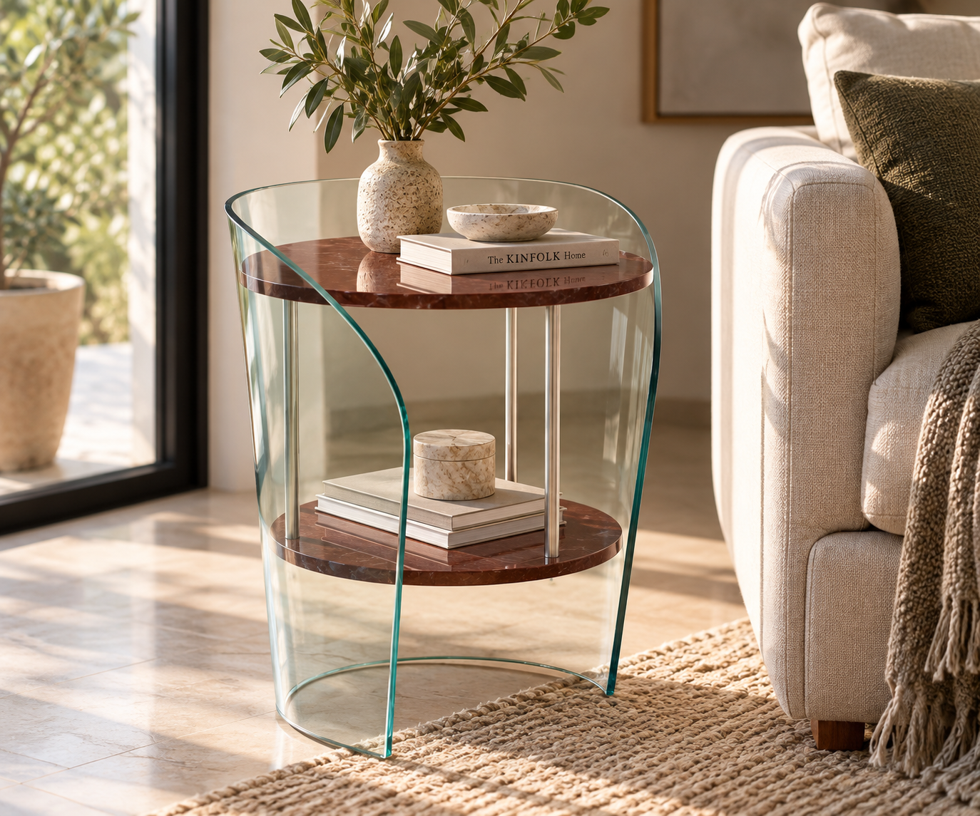 Mesa MODBURY, baja, madera, cristal, 50 x 50 cms