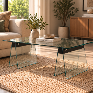 Mesa SELENE, baja, madera, cristal templado, 120x60 cms
