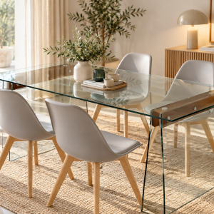 Mesa SELENE, madera, cristal templado, 200x90 cms