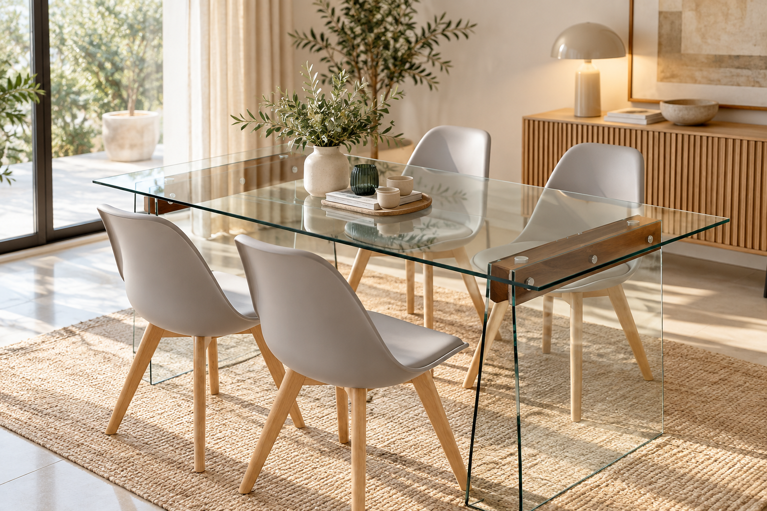 Mesa SELENE, madera, cristal templado, 200x90 cms